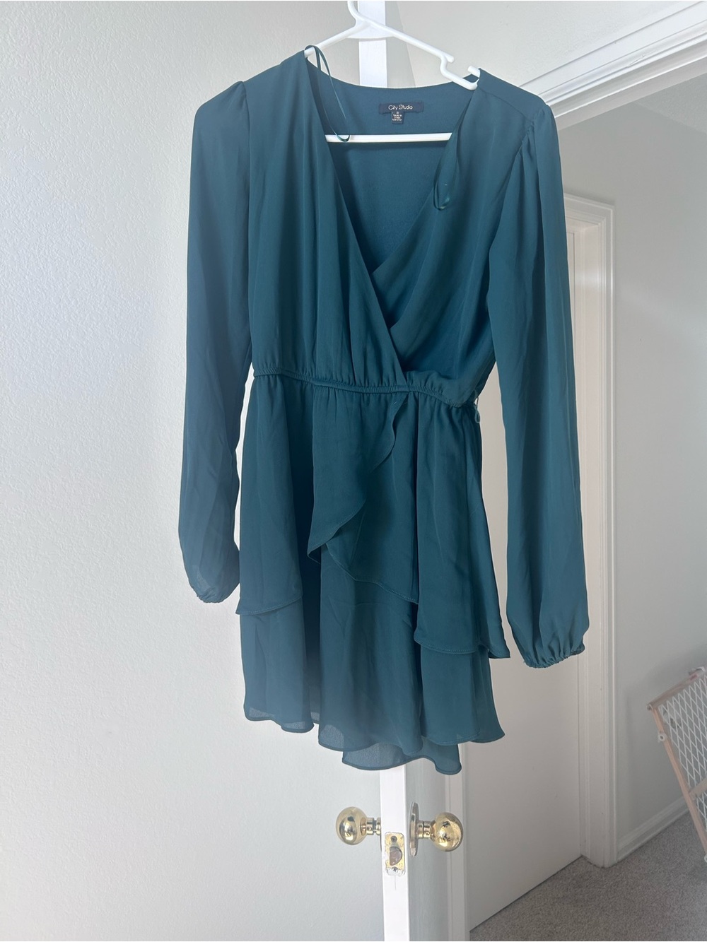City Studio Teal Layered Long-Sleeve Wrap Dress